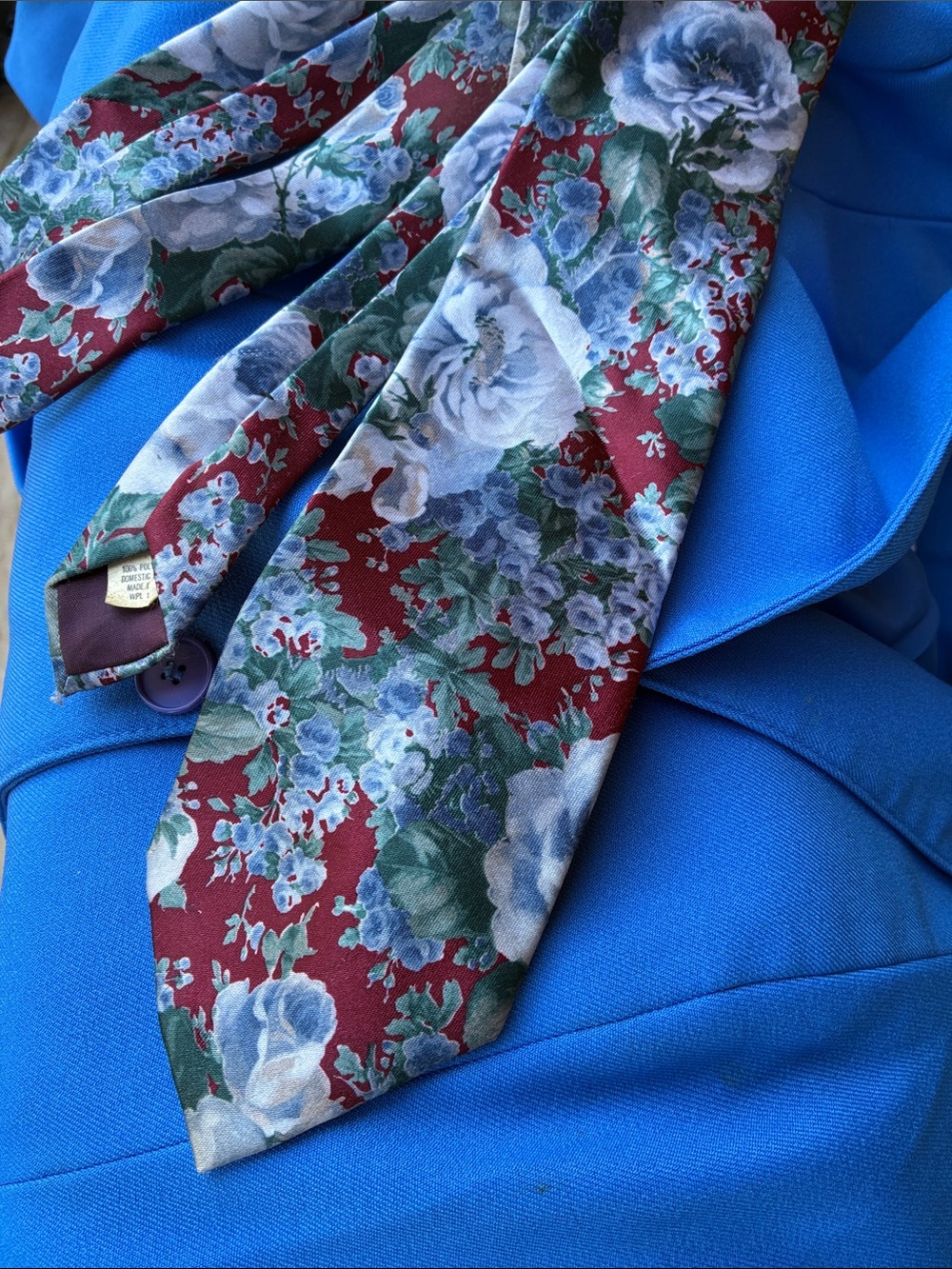 Floral Burgundy and Blue Men's Silk Tie
